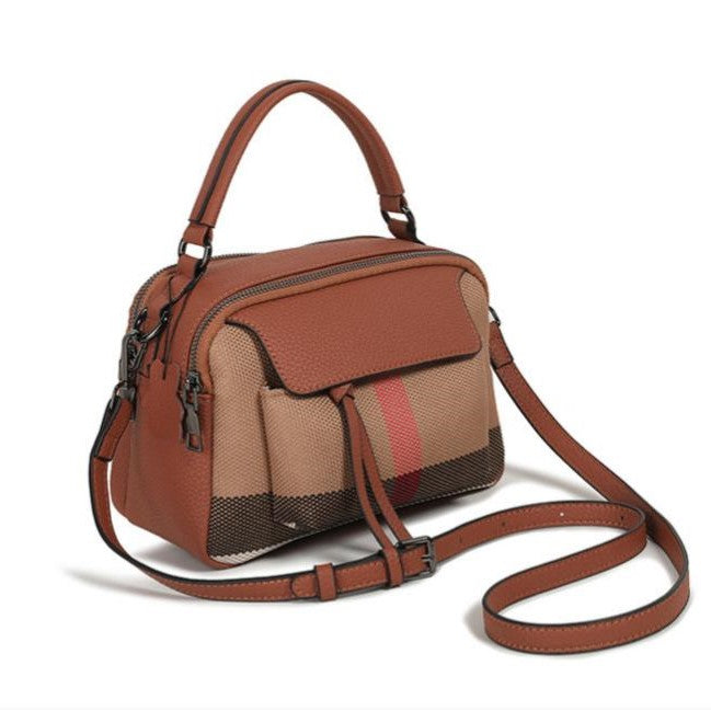 Top-Grain Leather & Canvas Boston Crossbody Shoulder Bag