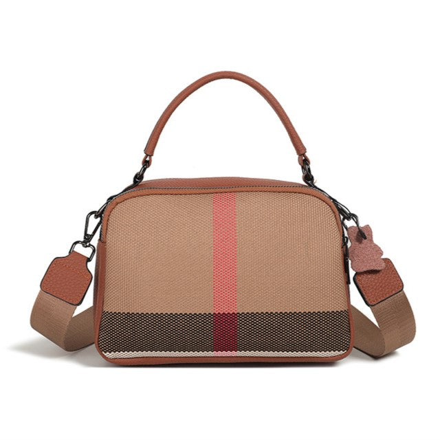 Top-Grain Leather & Canvas Boston Crossbody Shoulder Bag