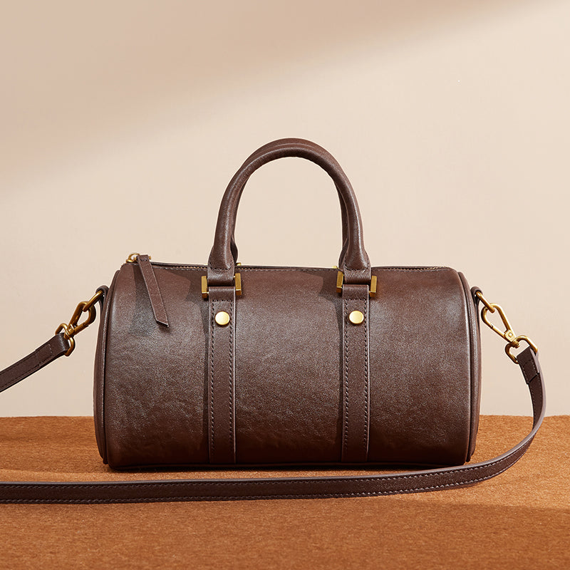 Vegetable-Tanned Leather Boston Bag