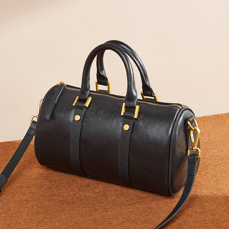 Vegetable-Tanned Leather Boston Bag