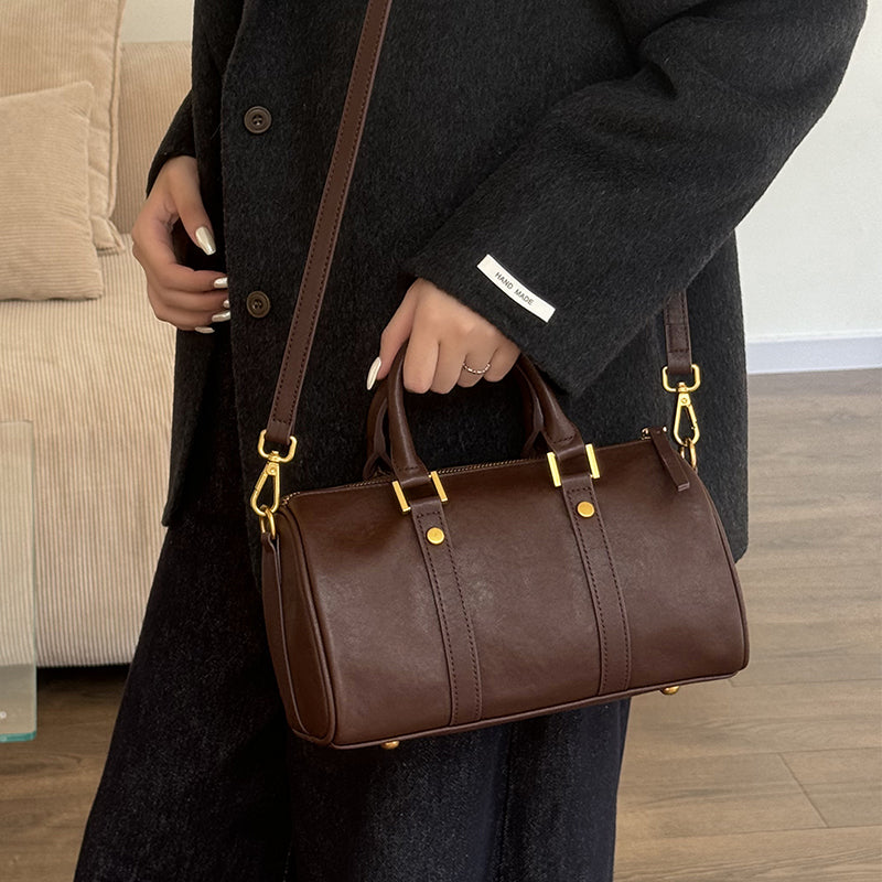 Vegetable-Tanned Leather Boston Bag