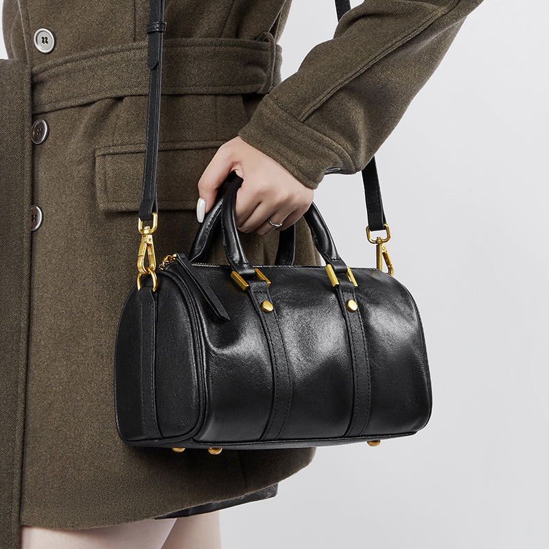 Vegetable-Tanned Leather Boston Bag