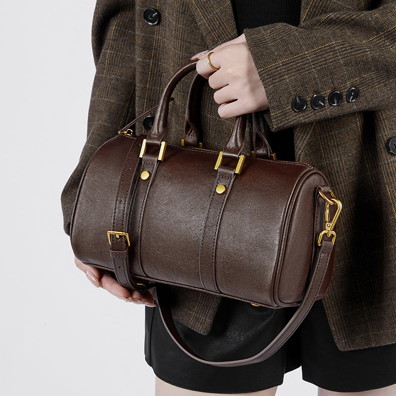 Vegetable-Tanned Leather Boston Bag