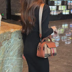 Top-Grain Leather & Canvas Boston Crossbody Shoulder Bag
