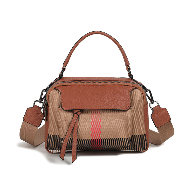 Top-Grain Leather & Canvas Boston Crossbody Shoulder Bag