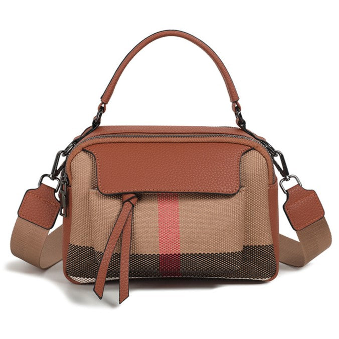 Top-Grain Leather & Canvas Boston Crossbody Shoulder Bag